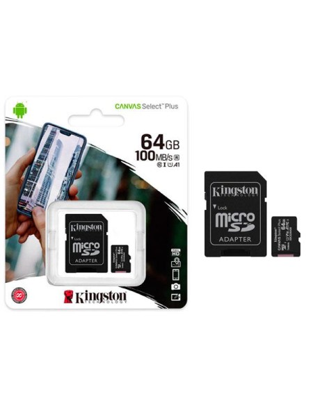 Micro sd hc Kingston uhs-i 64Gb Canvas Select Plus 100mb/s clase 10  con adaptador SDCS2/64GB