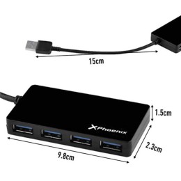 Hub 4 puertos USB 3.0 / 15cm / Phoenix / Negro / PH4USBHUB3